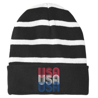 USA USA USA Striped Beanie with Solid Band