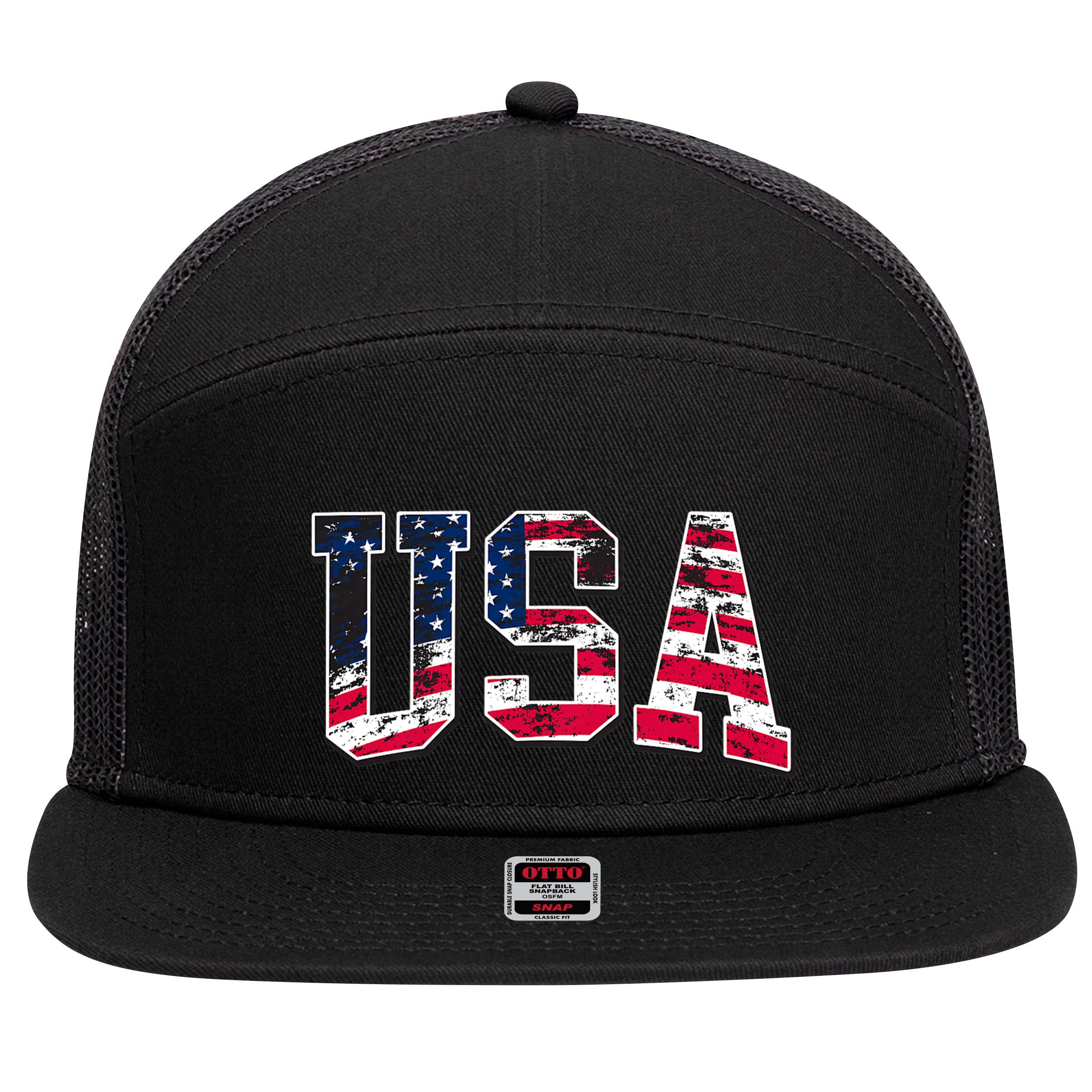 Usa Vintage American Flag 7 Panel Mesh Trucker Snapback Hat