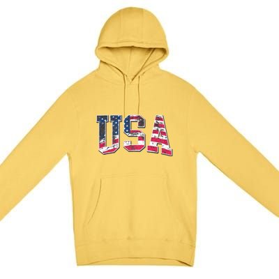 Usa Vintage American Flag 4th Of July Usa Flag Apparel Premium Pullover Hoodie