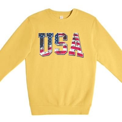 Usa Vintage American Flag 4th Of July Usa Flag Apparel Premium Crewneck Sweatshirt