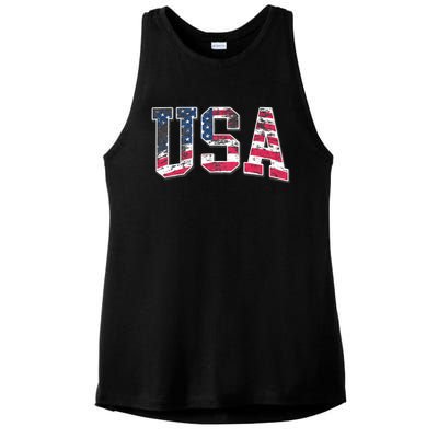 Usa Vintage American Flag 4th Of July Usa Flag Apparel Ladies PosiCharge Tri-Blend Wicking Tank