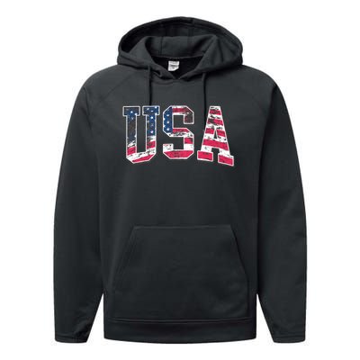 Usa Vintage American Flag 4th Of July Usa Flag Apparel Performance Fleece Hoodie