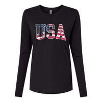 Usa Vintage American Flag 4th Of July Usa Flag Apparel Womens Cotton Relaxed Long Sleeve T-Shirt