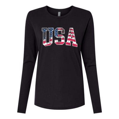 Usa Vintage American Flag 4th Of July Usa Flag Apparel Womens Cotton Relaxed Long Sleeve T-Shirt