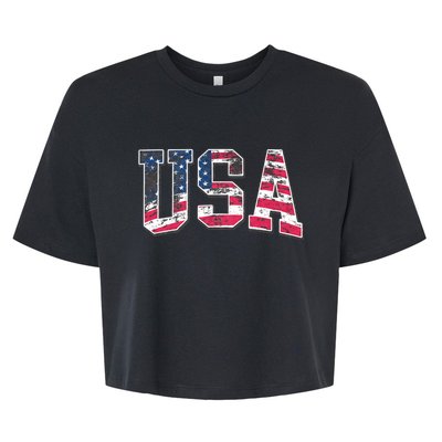 Usa Vintage American Flag 4th Of July Usa Flag Apparel Bella+Canvas Jersey Crop Tee