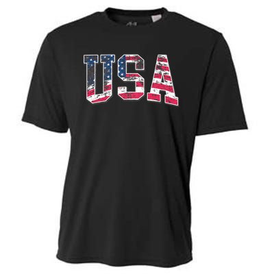 Usa Vintage American Flag 4th Of July Usa Flag Apparel Cooling Performance Crew T-Shirt