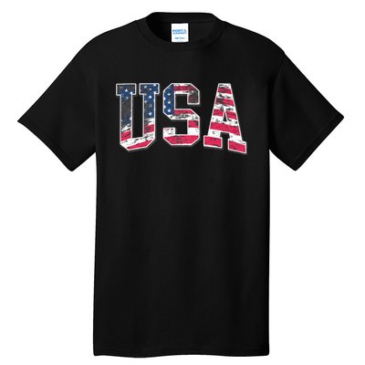 Usa Vintage American Flag 4th Of July Usa Flag Apparel Tall T-Shirt