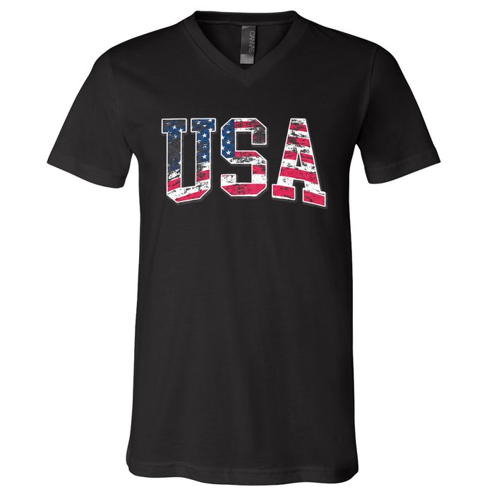 Usa Vintage American Flag 4th Of July Usa Flag Apparel V-Neck T-Shirt