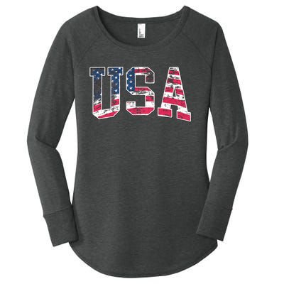 Usa Vintage American Flag 4th Of July Usa Flag Apparel Women's Perfect Tri Tunic Long Sleeve Shirt