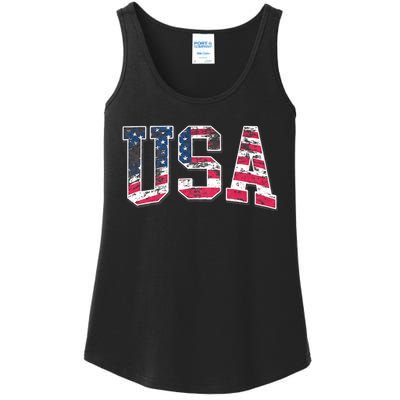 Usa Vintage American Flag 4th Of July Usa Flag Apparel Ladies Essential Tank