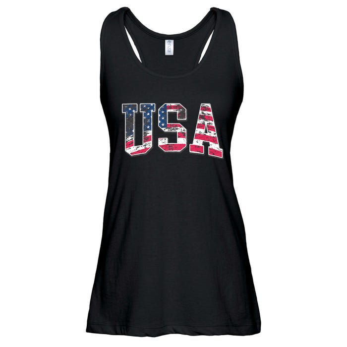 Usa Vintage American Flag 4th Of July Usa Flag Apparel Ladies Essential Flowy Tank