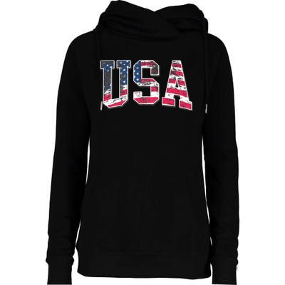 Usa Vintage American Flag 4th Of July Usa Flag Apparel Womens Funnel Neck Pullover Hood