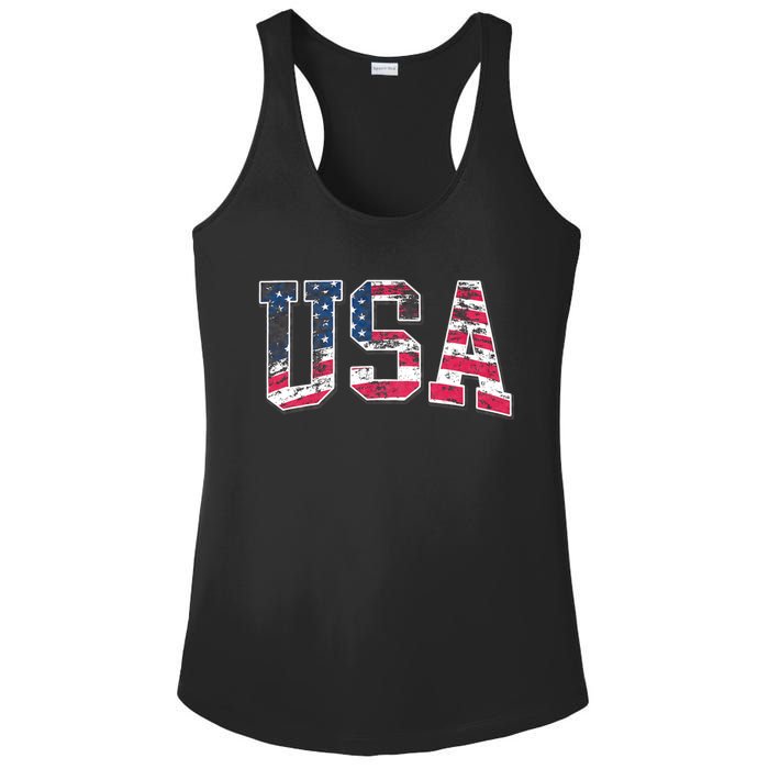 Usa Vintage American Flag 4th Of July Usa Flag Apparel Ladies PosiCharge Competitor Racerback Tank