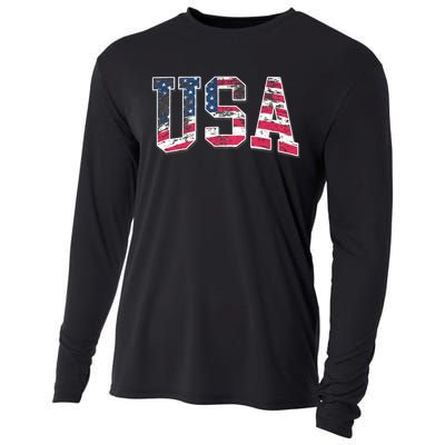 Usa Vintage American Flag 4th Of July Usa Flag Apparel Cooling Performance Long Sleeve Crew