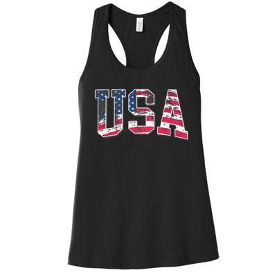 Usa Vintage American Flag 4th Of July Usa Flag Apparel Women's Racerback Tank