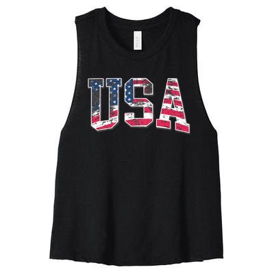 Usa Vintage American Flag 4th Of July Usa Flag Apparel Women's Racerback Cropped Tank