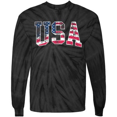 Usa Vintage American Flag 4th Of July Usa Flag Apparel Tie-Dye Long Sleeve Shirt