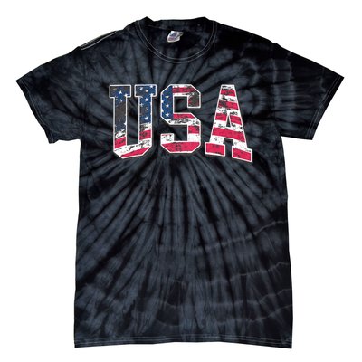 Usa Vintage American Flag 4th Of July Usa Flag Apparel Tie-Dye T-Shirt