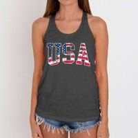 Usa Vintage American Flag 4th Of July Usa Flag Apparel Women's Knotted Racerback Tank