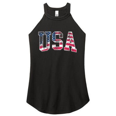 Usa Vintage American Flag 4th Of July Usa Flag Apparel Women's Perfect Tri Rocker Tank