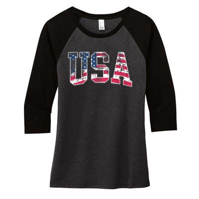 Usa Vintage American Flag 4th Of July Usa Flag Apparel Women's Tri-Blend 3/4-Sleeve Raglan Shirt