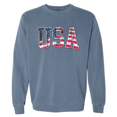 Usa Vintage American Flag 4th Of July Usa Flag Apparel Garment-Dyed Sweatshirt