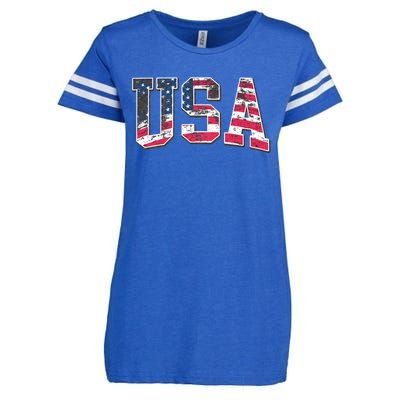 Usa Vintage American Flag 4th Of July Usa Flag Apparel Enza Ladies Jersey Football T-Shirt