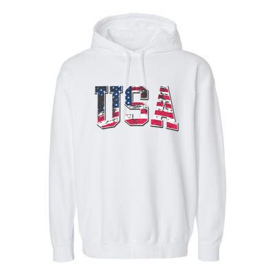 Usa Vintage American Flag 4th Of July Usa Flag Apparel Garment-Dyed Fleece Hoodie