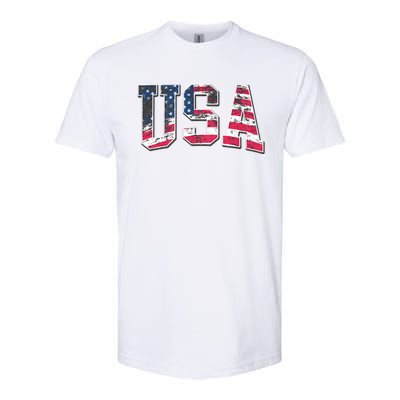 Usa Vintage American Flag 4th Of July Usa Flag Apparel Softstyle CVC T-Shirt