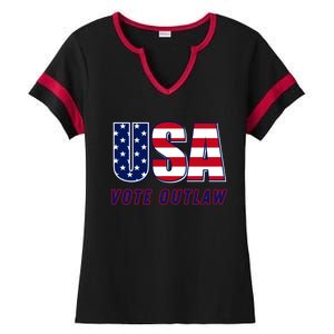 Usa Vote Convicted Felon Outlaw Pro Trump 4th Of July Gift Ladies Halftime Notch Neck Tee