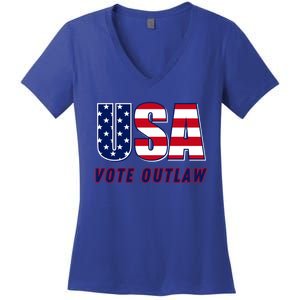 Usa Vote Convicted Felon Outlaw Pro Trump 4th Of July Gift Women's V-Neck T-Shirt