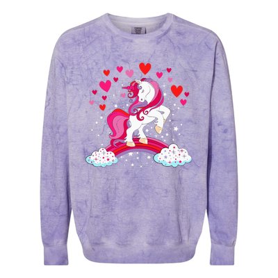 Unicorn Valentines Day Love Heart Rainbow Colorblast Crewneck Sweatshirt