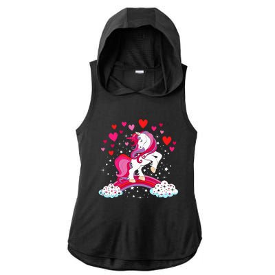 Unicorn Valentines Day Love Heart Rainbow Ladies PosiCharge Tri-Blend Wicking Draft Hoodie Tank