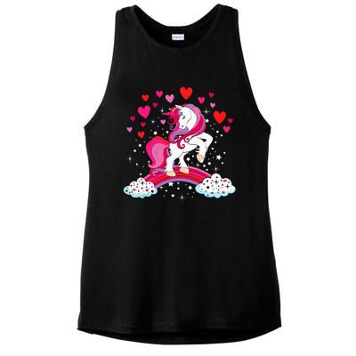 Unicorn Valentines Day Love Heart Rainbow Ladies PosiCharge Tri-Blend Wicking Tank