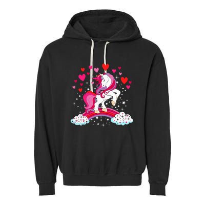 Unicorn Valentines Day Love Heart Rainbow Garment-Dyed Fleece Hoodie