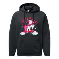 Unicorn Valentines Day Love Heart Rainbow Performance Fleece Hoodie