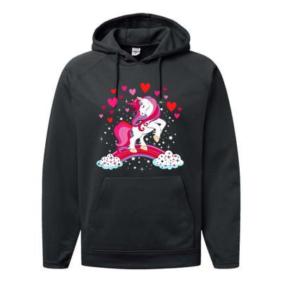 Unicorn Valentines Day Love Heart Rainbow Performance Fleece Hoodie