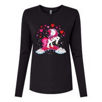 Unicorn Valentines Day Love Heart Rainbow Womens Cotton Relaxed Long Sleeve T-Shirt