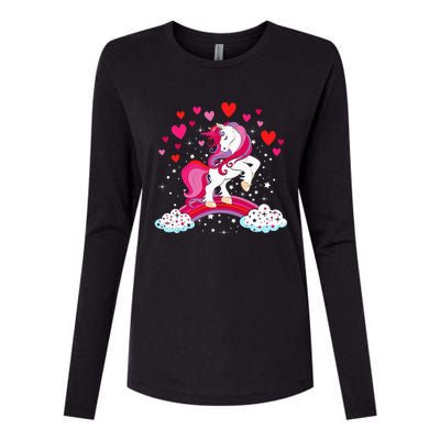 Unicorn Valentines Day Love Heart Rainbow Womens Cotton Relaxed Long Sleeve T-Shirt