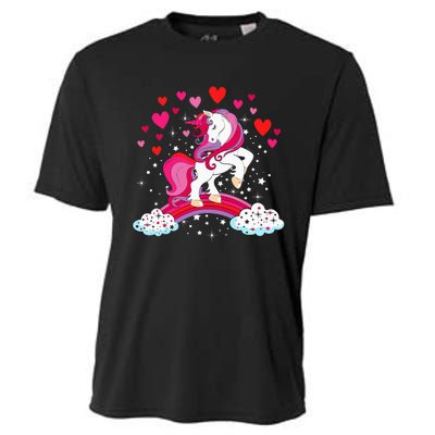 Unicorn Valentines Day Love Heart Rainbow Cooling Performance Crew T-Shirt