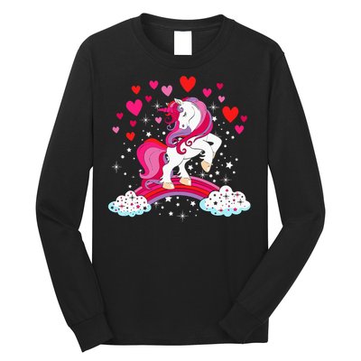 Unicorn Valentines Day Love Heart Rainbow Long Sleeve Shirt