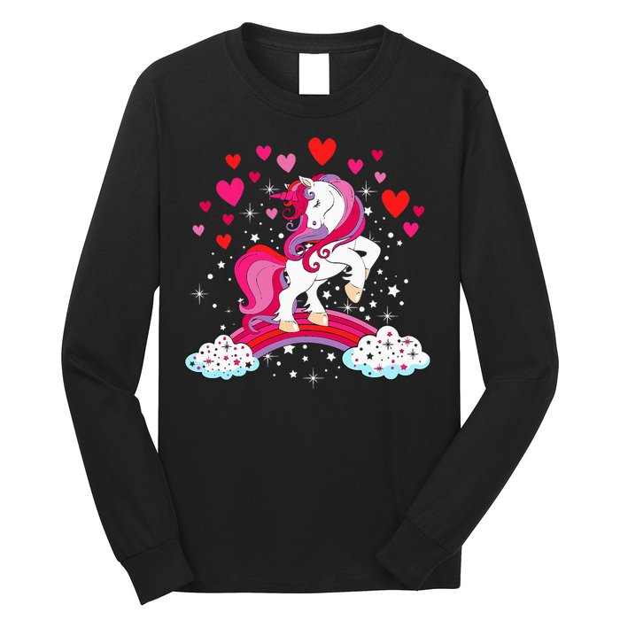 Unicorn Valentines Day Love Heart Rainbow Long Sleeve Shirt