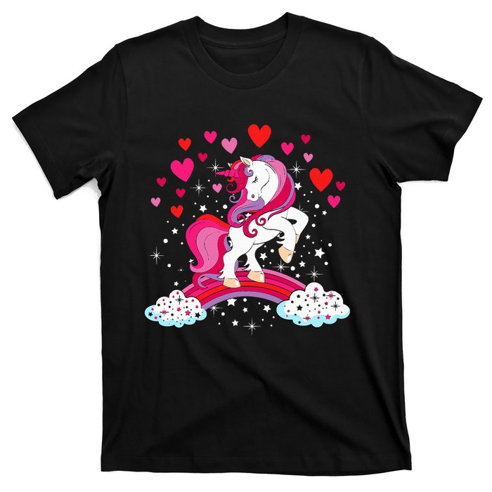 Unicorn Valentines Day Love Heart Rainbow T-Shirt