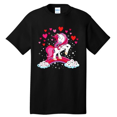 Unicorn Valentines Day Love Heart Rainbow Tall T-Shirt