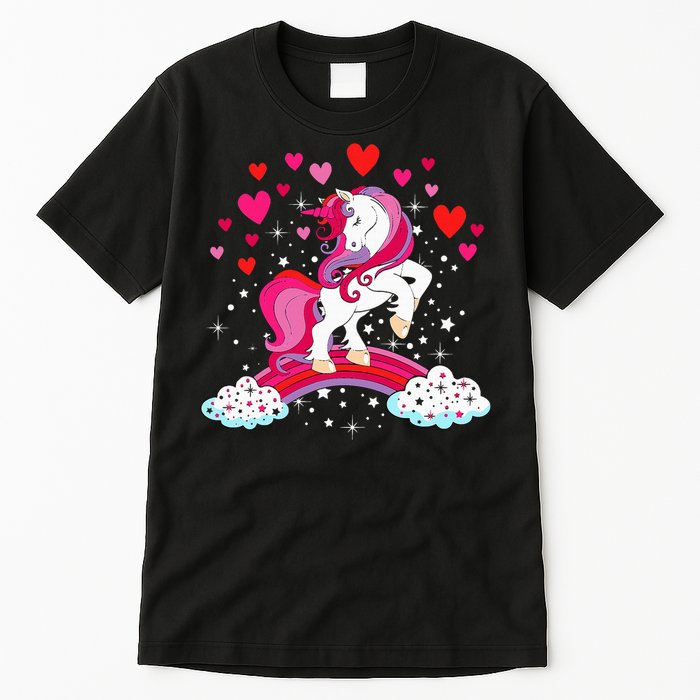 Unicorn Valentines Day Love Heart Rainbow Tall T-Shirt