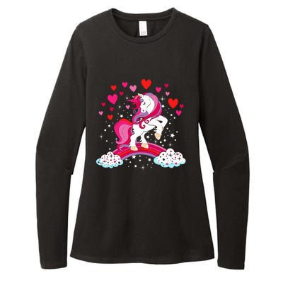 Unicorn Valentines Day Love Heart Rainbow Womens CVC Long Sleeve Shirt