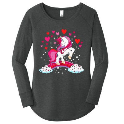 Unicorn Valentines Day Love Heart Rainbow Women's Perfect Tri Tunic Long Sleeve Shirt