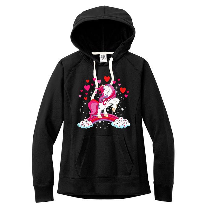 Unicorn Valentines Day Love Heart Rainbow Women's Fleece Hoodie