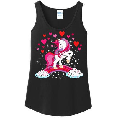 Unicorn Valentines Day Love Heart Rainbow Ladies Essential Tank