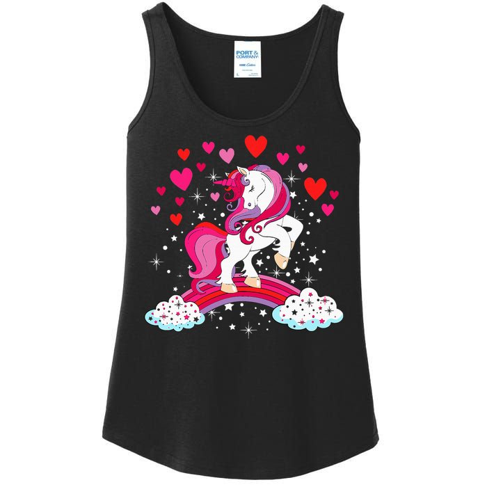 Unicorn Valentines Day Love Heart Rainbow Ladies Essential Tank